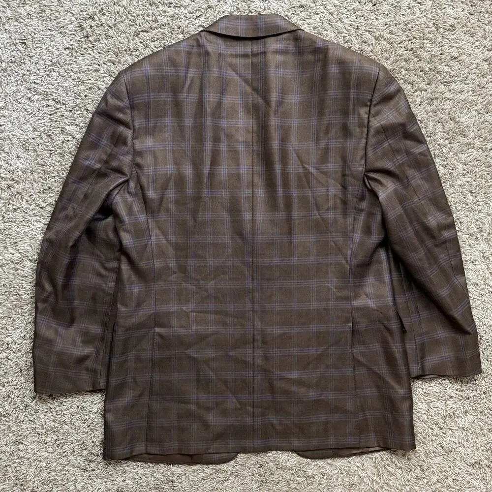 Canali Made In Italy Silk And Wool Brown Plaid Suit Jacket Size IT 52R / US 42R